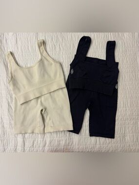 Both Sets!-Ribbed Tank and Biker Short Set - Cream and Black Size XS
